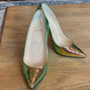 Christian Louboutin Iridescent Green and Gold Heels